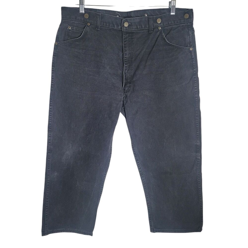 Vintage KEY Jeans Mens Size 40 Black Denim Suspender Buttons 25" Inseam USA Made